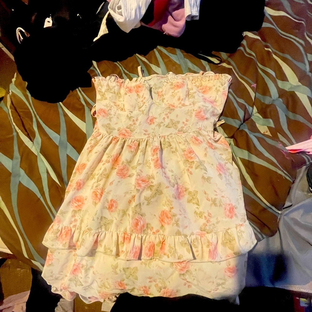 SHEIN Floral High Low Dress - Pink and Cream